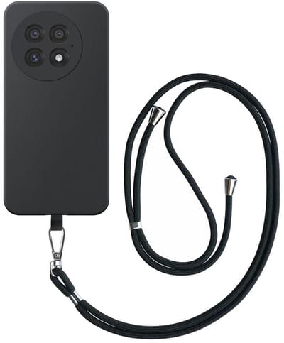 Geschikt voor OnePlus 13 Telefoonhoesje met Afneembaar Zwart Koord - Flexible Back Cover Case Siliconen TPU with Black Lanyard - Zwart - Smartphonica geschikt voor OnePlus 13