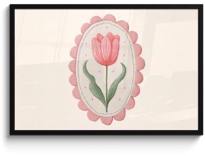 Poster in lijst - Fotolijst 90x60 cm - Posters - Tulp - Lijst - Ovaal - Illustratie - Posterlijst zwart - Decoratie - Wanddecoratie woonkamer - Muurdecoratie slaapkamer