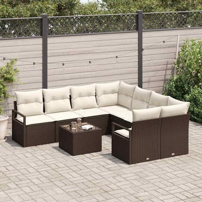 vidaXL - Bankstel - 9 - st - 8-Aantal - zitplaatsen - Bruin - en - Crème - poly - rattan