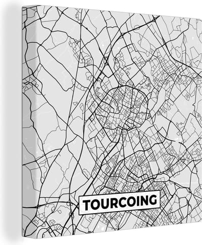 Canvas Schilderij Tourcoing - Plattegrond - Frankrijk - Kaart - Stadskaart - 20x20 cm - Wanddecoratie