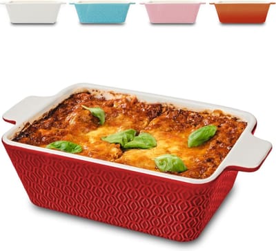 Grote keramische braadpan - extra hoge rand - antiaanbaklaag en krasbestendig - vierkant (Rode)