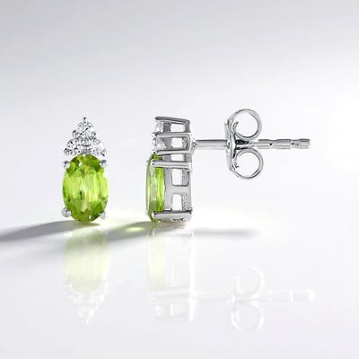 Cavill - Oorknoppen 925 Sterling Zilver met Platina - 0,79 ct Ovalen Sfeen Madagaskar & 0,13 ct Rond Zirkonia - Elegante Edelsteen Oorbellen