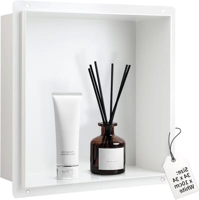 Wandniche voor de douche van roestvrij staal, 34 x 34 x 10 cm, inbouw douchebak met opbergruimte, wandopslag voor badkamer en enkele plank voor doucheaccessoires