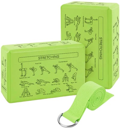 Groen Yogablokken Set Paars + Gratis Yoga Riem | Ronde hoeken | EVA Foam | 2 Yoga Blokken