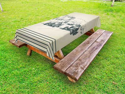 ABAKUHAUS Vintage Auto Buitentafelkleed, Raceauto's Sketchy, Decoratief Wasbaar Picknicktafelkleed, 145 x 210 cm, Beige Bosgroen