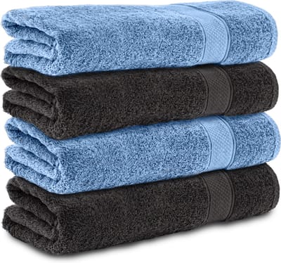 Komfortec Handdoekenset 4x Badhanddoek 70x140 cm - 100% Katoen - -Schwarz-Hellblau