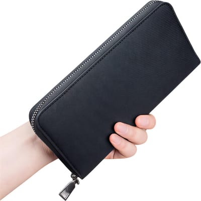 Portemonnee met Lange Ritssluiting – Canvas Clutch met Grote Capaciteit voor Kaarten, Pasjes, Contant Geld en Documenten – Zakelijk en Dagelijks Gebruik-Zwart
