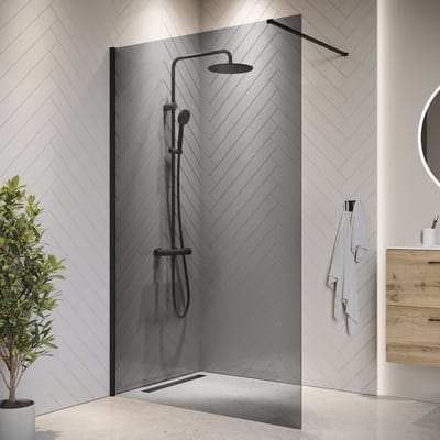 Badplaats Douchewand Rizani 120 x 200 cm – Zwart – Rookglas Inloopdouche 8 mm Veiligheidsglas