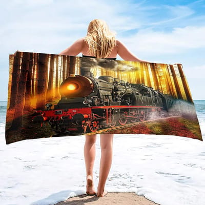 Retro Stoomtrein Strandlaken Sneldrogend Microvezel Strandlakens Lichtgewicht Grote Zwembadlaken Voor Zwemmen Kamperen Sportschool Reizen 100X50 cm(39X20in)