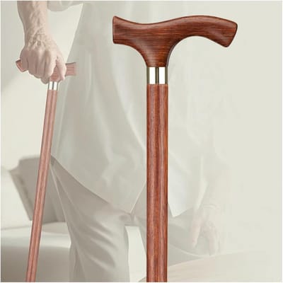 Houten wandelstok - Stevige stok - Veilig lopen - Ergonomisch handvat - 82 cm - Bruin