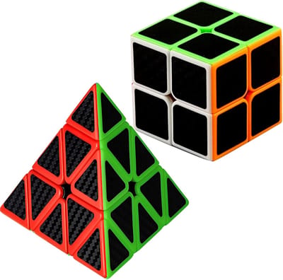 Puzzel Kubus Set - Hersenkrakers - Mentale Uitdaging - Koolstofvezel Look - 2x2 3x3 Piramide