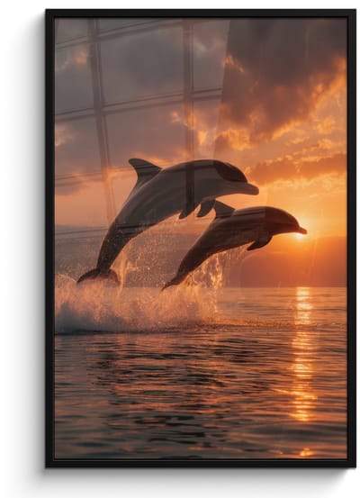 Poster in lijst - Fotolijst 80x120 cm - Posters - Dolfijnen - Zee - Realistisch - Posterlijst zwart - Decoratie - Wanddecoratie woonkamer - Muurdecoratie slaapkamer