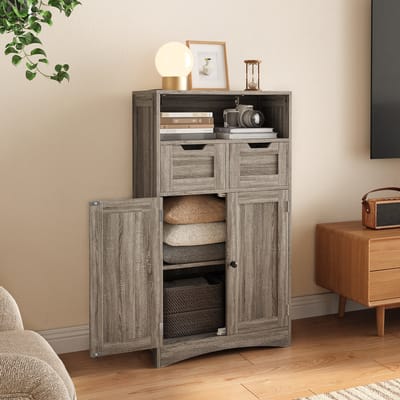 Xbro Badkamerkast met 2 Deuren en 2 Lades – Hoge Opbergkast met Verstelbare Planken – Brede Kast voor Badkamer, Keuken of Slaapkamer – 110 x 60 x 30 cm – Grijs