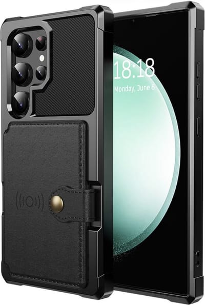 YPCd Hardcase Kaarthouder Hoesje – Geschikt voor Samsung Galaxy S25 Ultra – Shockproof Backcover met Pasjesvak en Drukknop – Magneet voor Autohouder – Zwart