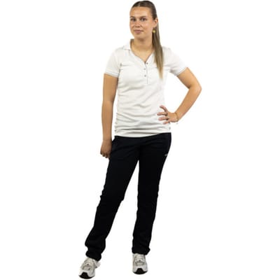 Sjeng Sports PERTH Dames Tennis Polo Wit Gestreept Pique Korte Mouwen Knoopsluiting Sportief Casual Tijdloos Shirt Dameskleding