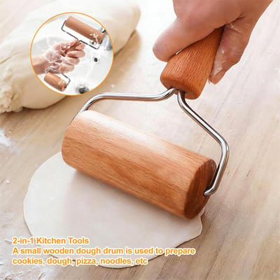 Houten deegroller met 2 rollen en 3 deegschrapers voor het maken van pizza, desserts en dumplings