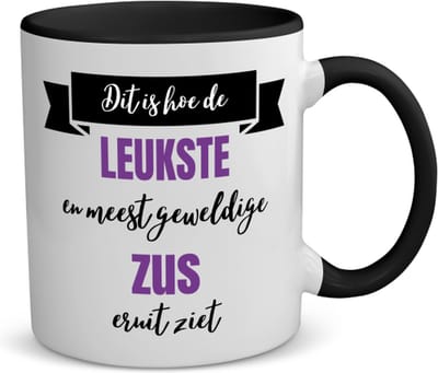 Akyol - leukste zus eruit ziet koffiemok - theemok - zwart - Zus - beste zus - verjaardagscadeau - cadeau voor zus - gift - kado - 350 ML inhoud