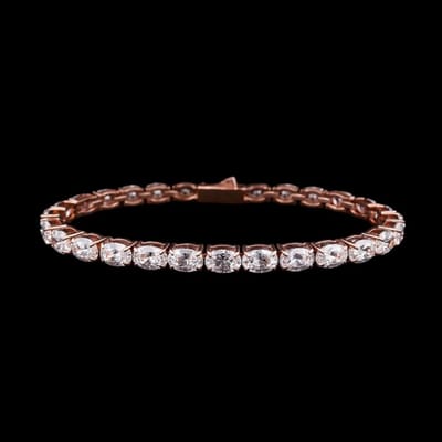 Victoria Valenza Roségoudkleurige RVS Tennisarmband met Ovale Zirkonia Stenen - Armband - RVS - Rosegoudkleurig - Tennisarmband - Zirkonia