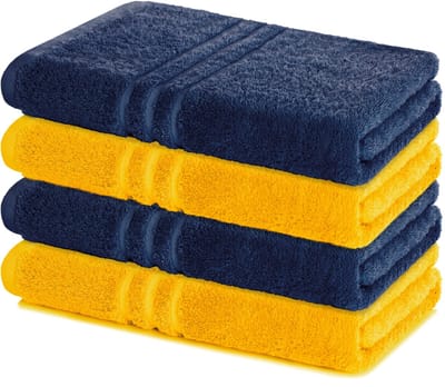 Lavea® Set van 4 handdoeken 70x140 cm – 100% katoen – Zacht en absorberend – Ideaal als badhanddoek, badlaken of handdoek voor dagelijks gebruik – Marineblauw en Koolzaadgeel