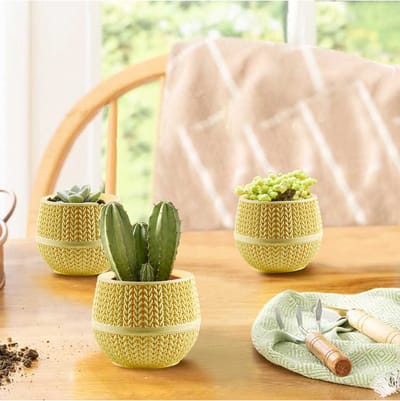 6st Bloempotjes cactuspotjes 6,5cm met drainage en gehaakt motief