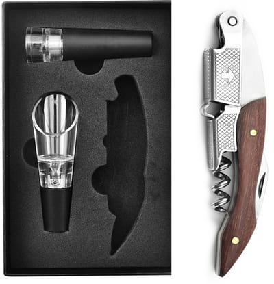 3-delige kurkentrekkerset - Wijnopener - Flessenopener - Flessenopener - Hendel - Luxe - Palissandernet
