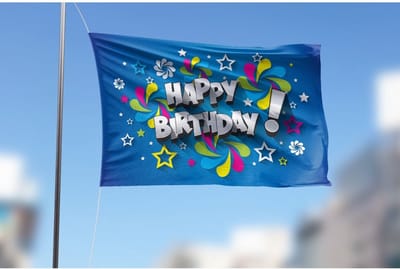 Blauwe Happy Birthday Vlag 100x150cm