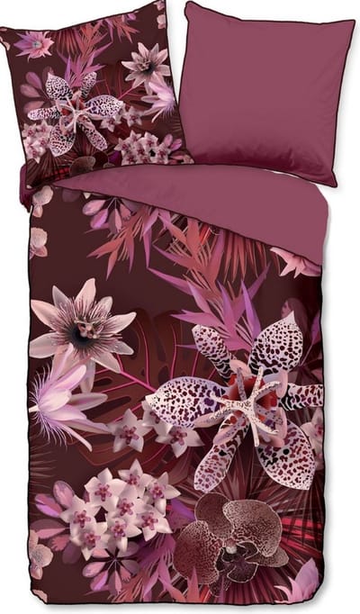 Descanso dekbedovertrek bloemen - 1 persoons 140x200/220 cm - Bordeaux - 100% Katoen satijn