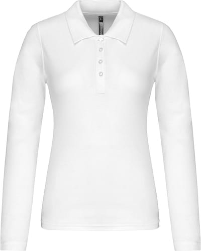 Kariban Piqué-damespolo lange mouwen K257 - White - XS