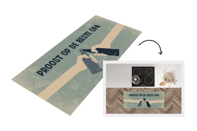 Keukenloper - Loper keuken - Vaderdag geschenk - Opa - Illustratie - Proost op de beste opa - Quote - Spreuken - 120x50 cm - Keukenloper vinyl