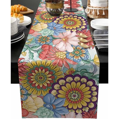 Boho Mandalas Bloemen Linnen Tafelkleed Ladekast Sjaal Tafeldecoratie Boerderij Keuken Eettafelkleed Feestdecoratie 150x33cm