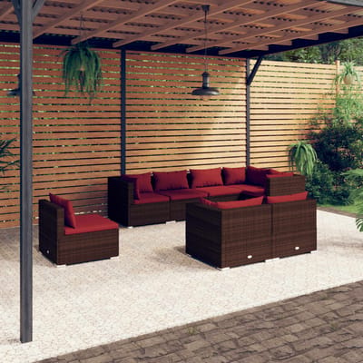 vidaXL - 8-delige - Loungeset - met - kussens - poly - rattan - bruin