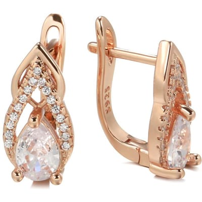 Nouvelles Boucles d'Oreilles Fines Or Rose Ethnique Mariée Bijoux de Mariage Luxe Zircon Naturel Boucles d'Oreilles Pour Femmes Bijoux de Mode beige