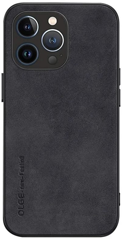 Cityhoesje - iPhone 15 Pro Max - Olge -Shockproof - Back Cover - PU Leather Coated - Backcase - Zwart