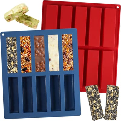 Siliconen Mallen voor Chocolade Cereals Mini Energie Bars - 2 Stuks met 10 Cavity voor Kleine Rechthoekige Vormpjes