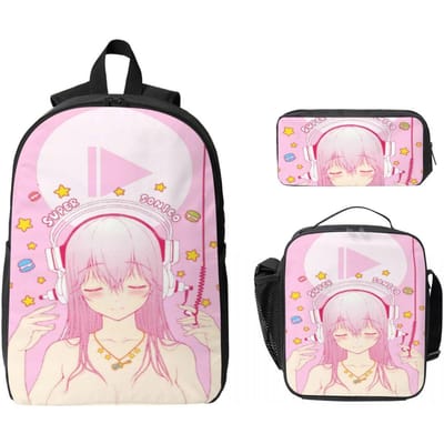 Set de 3 Sacs d'école Imprimés Super Sonicos pour Enfants Boîtes à Crayons Sacs à Dos avec Sac à Lunch Pour Étudiants Sac à Dos