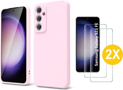 Hoesje Geschikt Voor Samsung Galaxy S23 FE Hoesje siliconen Licht Roze zacht siliconen hoesje TPU backcover - Met Screenprotector - 2 stuks