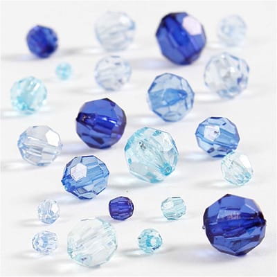 Facet kralen, afm 4-12 mm, gatgrootte 1-2,5 mm, ca. 170 stuk, blauw harmonie, 45 gr
