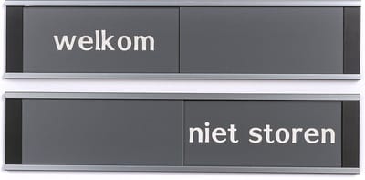 Schuifbord Welkom-Niet Storen - 255 mm x 57 mm - Grijs - Promessa-Design.