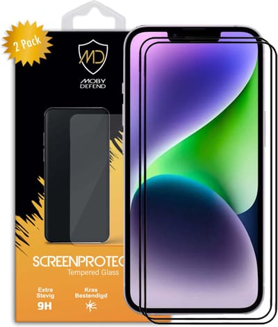 2-Pack MobyDefend Screenprotectors - Geschikt voor iPhone 14 - Screensavers Met Zwarte Randen - Gehard Glas