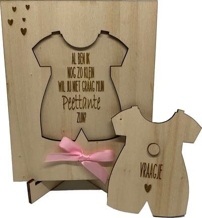 Tekstbord en puzzel PEETTANTE | roze | romper | peettante vragen | peettante worden | cadeau | meter vragen | meter worden