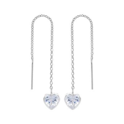 Ear Jewels - zilveren chain oorbellen - hart met kristal