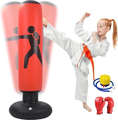 Opblaasbare Bokszak voor Kinderen - Staande Bokszak met Handschoenen en Pomp voor Karate en Kickboksen