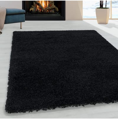 Shaggy design vloerkleed voor de woonkamer, zachte pool, monochroom zwart 80x150 cm