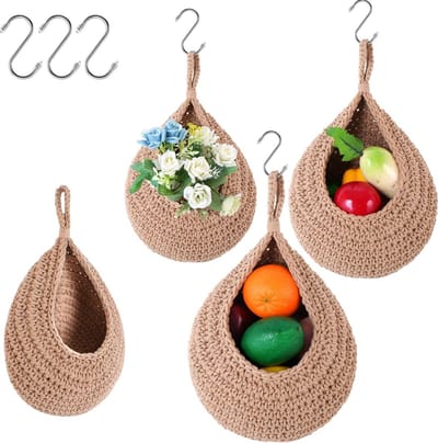 Boho hangende fruitmanden set van 3 - voor keuken opslag van fruit groenten aardappelen - wandmontage/wasgoed manden