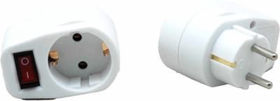 Stopcontact adapter - 2x - wit - met randaarde en schakelaar - verdeelstekkers