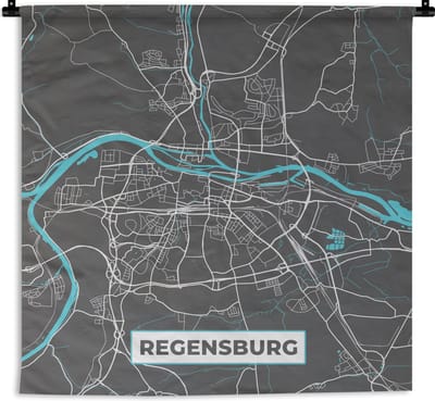 Wandkleed - Wanddoek - Stadskaart – Plattegrond – Duitsland – Blauw – Regensburg – Kaart - 180x180 cm - Wandtapijt