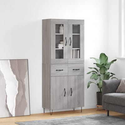 vidaXL - Hoge - kast - 69,5x34x180 - cm - bewerkt - hout - grijs - sonoma - eikenkleurig