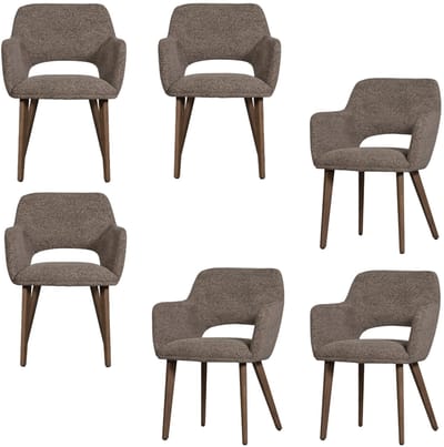 WOOOD Murat Eetkamerstoelen Houten Bruine Poot - Taupe - Set van 6