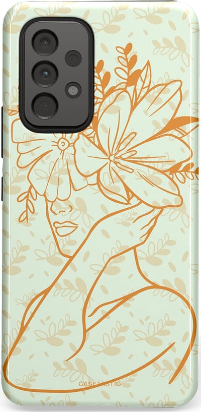 Casetastic hoesje geschikt voor Samsung Galaxy A53 (2022) 5G - Dubbellaagse bescherming - Minimal Bloom - Fashion Case - Crème Lichtgrijs