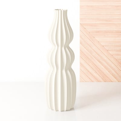 Fleuriek - Kleine vaas Beige - H30 cm - Smalle vloervaas of decoratieve bloemen vaas, gekleurde design vaas van kunststof - Vensterbankvaas